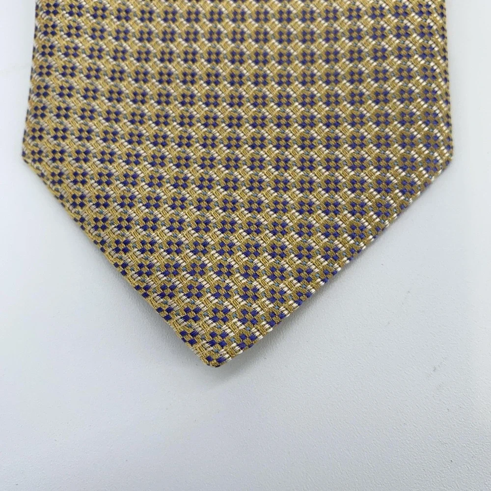 Eton Tie Mens One Size Yellow Blue Geometric Silk Made In Italy Formal